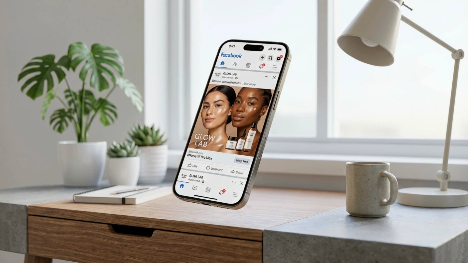 Smartphone showing a WhatsApp conversation connected to a Meta Ads campaign dashboard powered by BIKY.ai
