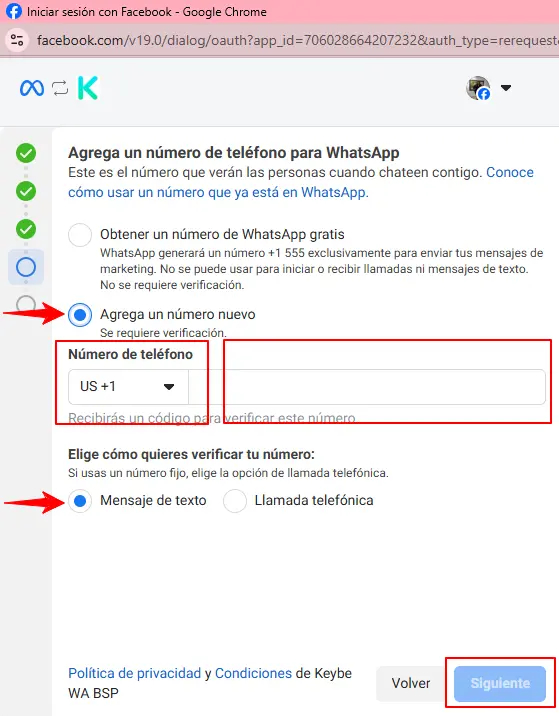 Meta Conexión Número Whatsapp Business con BIky AI - Keybe AI