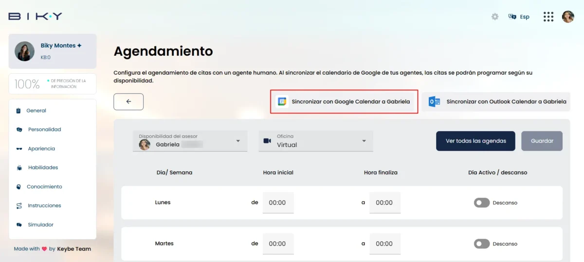 Sincronizar google calendar Biky AI