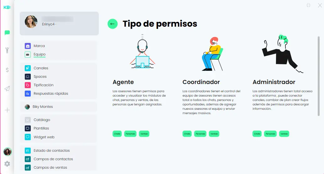 Tipos de Permisos en Keybe Smart Chat